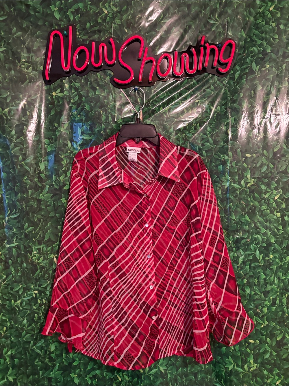 Vintage Y2K Nicola Red Diagonal Striped Button-Up Blouse